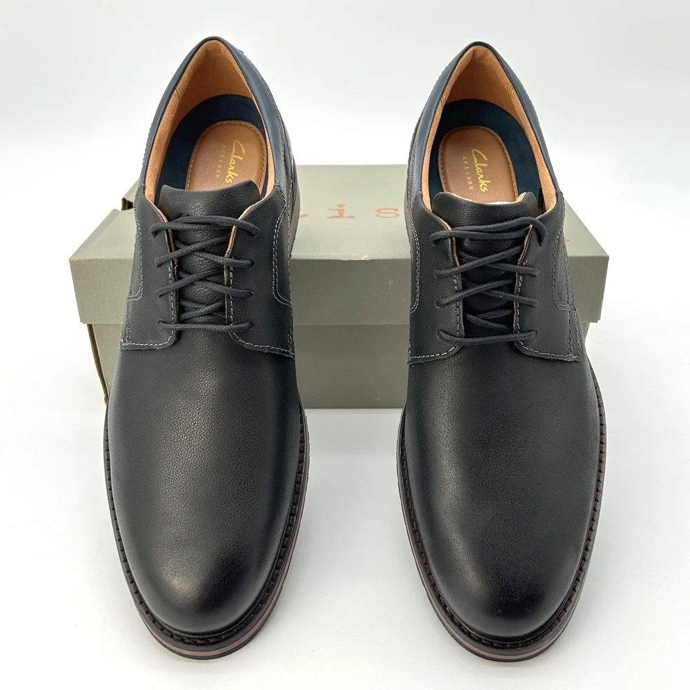 Clarks Monahan‎ Plain Size 13 M Mens Oxford Dress Casual Shoes Black Leather NEW